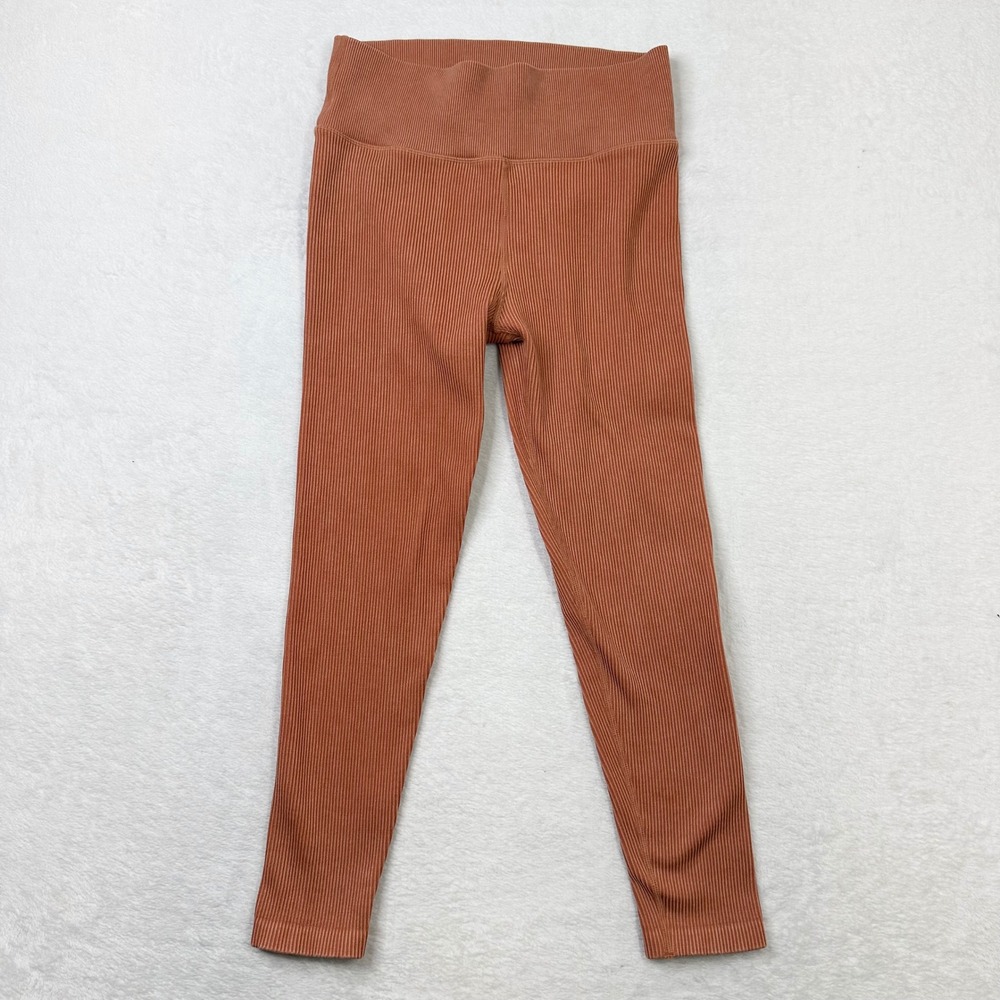 OFFLINE by Aerie Leggings Womens Medium Orange Ribbed High Waisted 7/8